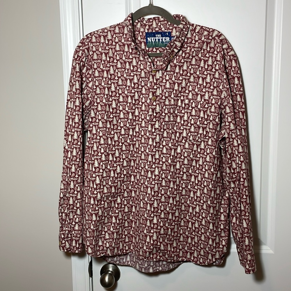 Chubbies The Nutter Shirt Flannel Jeep Pine Tree Popover L/S Button Red Mens L